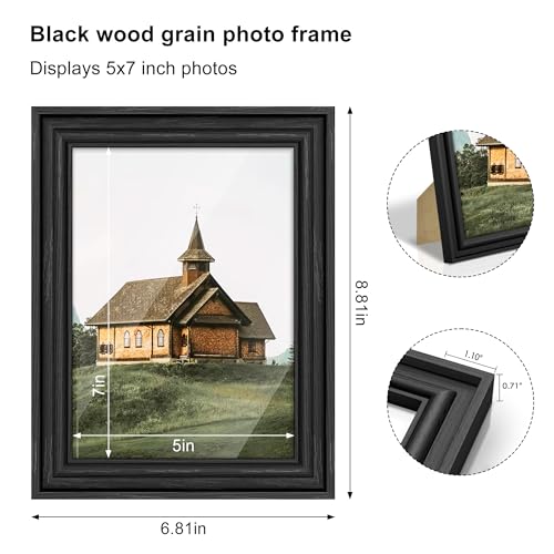 PEALSN 5x7 Picture Frame with Real Glass Front and Black Backboard, Wall Gallery Photo Frames for Wall Mounting or Tableto...