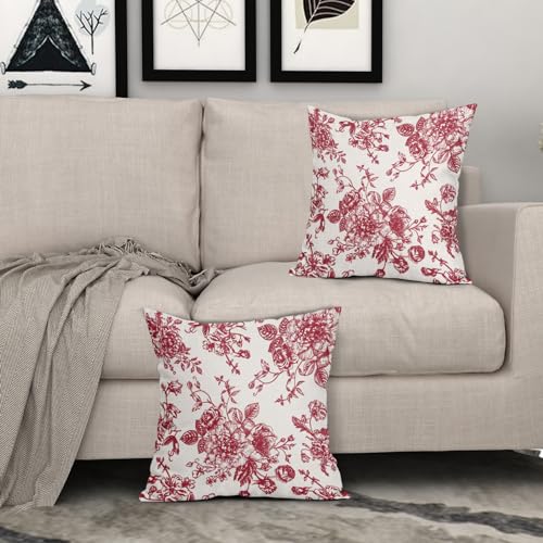 Vintage Floral Pillow Covers 18x18 Inch Set of 2 Wine Red and Cream Floral Throw Pillow Covers Chinoiserie Flower Pillowca...