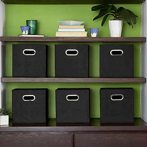 Household Essentials Foldable Fabric Storage Bins 6 Piece Set, Strong Poly-Woven Fabric, Sturdy Chipboard Sides, Grommet F...