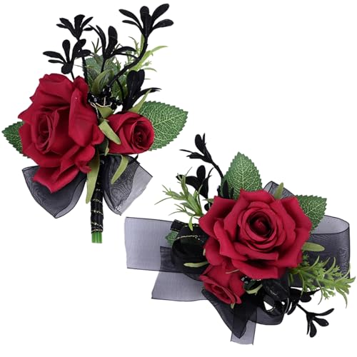 MAFELOE Corsage Boutonniere Set of 2 Pieces, Artificial Flower Supplies for Prom Party Business Celebration Suit Decoratio...