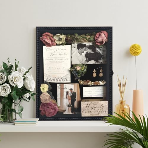 FramePro Shadow Box 13x16 Front Open with Hinge Beaded Designed Display Case with Linen Back, Picture Frame Wedding Bouque...