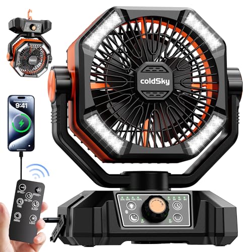 coldSky 𝟮𝟬𝟬𝟬𝟬𝗺𝗔𝗵 Camping Fan with 𝗗𝘂𝗮𝗹 𝗠𝗼𝘁𝗼𝗿, Battery Operated Fan with 4 LED Lantern, 8 Speeds Desk Fan ...