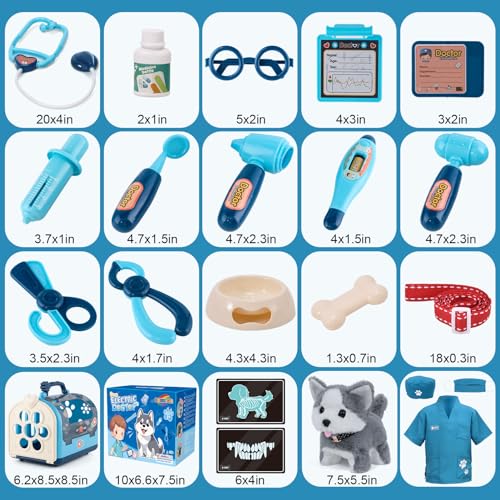 B Bascolor 22Pcs Dog Toys for Kids Vet Doctor Kit,Walking Barking Electronic Interactive Husky Dog Toy,Veterinarian Playse...