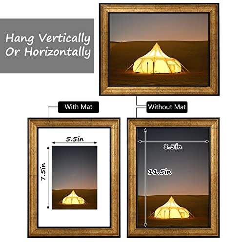 Golden State Art, 9X12 Photo Frame with White Mat for 6X8 Pictures & Real Glass, 1.25-Inch Wide, Antique Gold