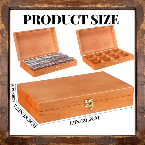 Sliner 2 Pack Wooden Coin Collection Storage Box Solid Wood Coin Holder Slabs Storage Cases Set Keepsake Organizer Boxes f...
