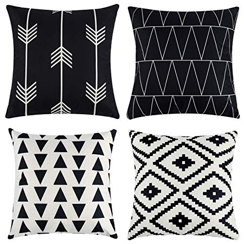 Tosewever Set of 4 Decorative Geometric 16 x 16 Inches Throw Pillow Covers - Modern Pattern Linen Square Pillow Cushion Ca...