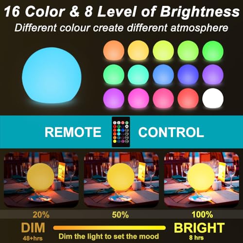 8-in Solar Globe Light Outdoor, Waterproof Solar Ball Light for Outside w/Remote, 16 RGB Color Changing Glowing Orb Lamp L...
