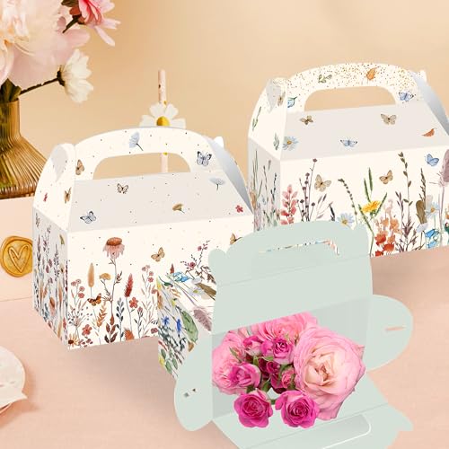 BACH AND BOUJEE 12 PCS Wildflower Party Treat Boxes Flower Party Favor Gift Box Wildflower Theme Candy Goodies Bags for Fl...