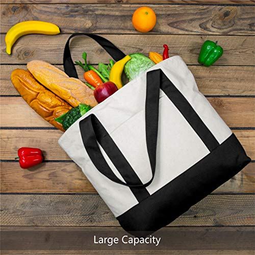TOPDesign 1 | 3 | 6 | 30 Pack Canvas Tote Bag with an External Pocket, Reusable Grocery Shopping Bag, Top Zipper Closure, ...