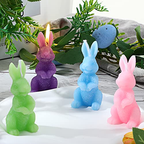 BBTO 4 Pcs Easter Bunny Candles Gift Set Rabbit Shape Spring Candles for Easter Bunny Decorations Party Table Home Decor S...