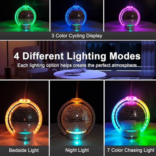 Rotating Disco Ball Diffuser, Mirror Ball Cute Diffuser with RGB Color Night Light, 2Timer Seting & 3 Light Mode Mirror Es...
