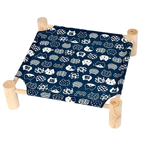 Patas Lague Pet Bed, Small, Elevated Cooling Hammock Bed, Wood, 19x19x5 inches, 20 lbs, Blue Cat, Indoor/Outdoor, Square, ...