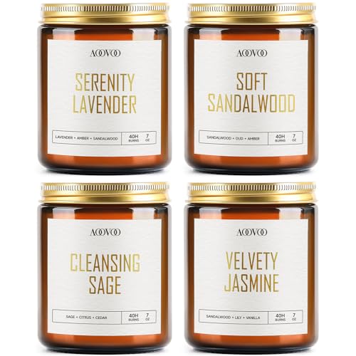 AOOVOO Candle Set - 4PC Scented Candles, 28 oz Soy Candles, Soy Candle for Home Scented, Lavender/Sandalwood/Jasmine/Sage