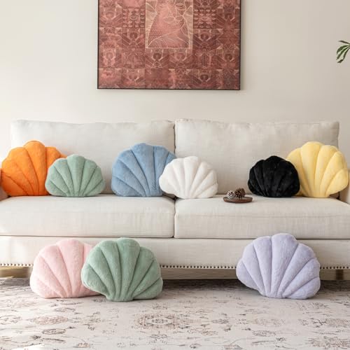 Znhinery Shell Pillow, Seashell Throw Pillow with Soft Rabbit Plush for Couch Bed, Shell Shaped Decorative Ocean Pillow St...