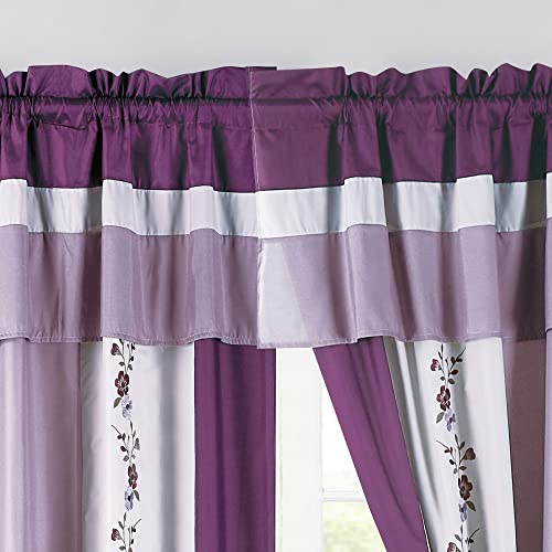 Chezmoi Collection Linnea 4-Piece Luxury Purple/Lavender/Gray Cherry Blossom Floral Embroidery Window Curtain Panel Set wi...