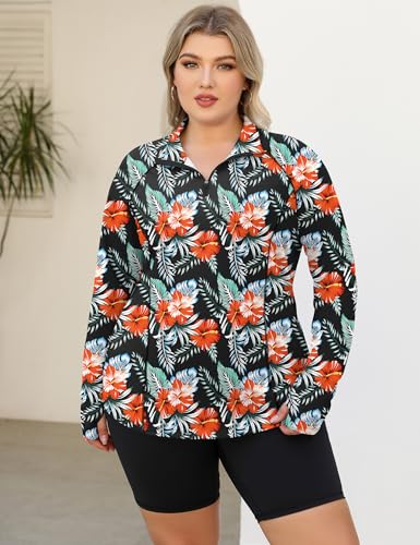 LOMON Womens Plus Size Workout Tops Long Sleeve 1/4 Zip UV Sun Protection Quick Dry Hiking Athletic Shirts Rash Guard UPF 50+
