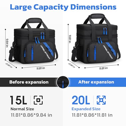 Maelstrom Lunch Box, 20L Insulated Lunch Bag for Men Women, Expandable Double Deck Leakproof Cooler Bag with 6 Pockets, Re...