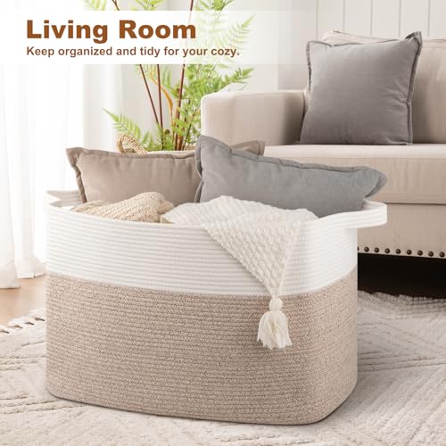 OIASKET XXXL Supre Large Blanket Basket for Clothes, Towels, Pillows, 108L Cotton Rope Storage Basket for Living Room, Wov...