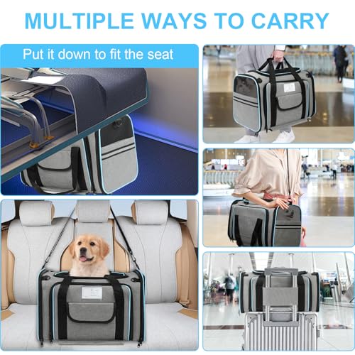 Pet Carrier Airline Approved, Expandable Pet Cat Carriers with Wheels for Dogs, Airline Approved Cat Dog Carrier, TSA Appr...