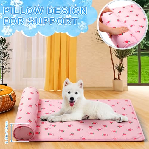 DoubleFill 4 Pack Cooling Dog Mats with Supportive Pillow 15.7" x 23.6" Self Cooling Dog Pads Ice Silk Washable Pet Cool M...