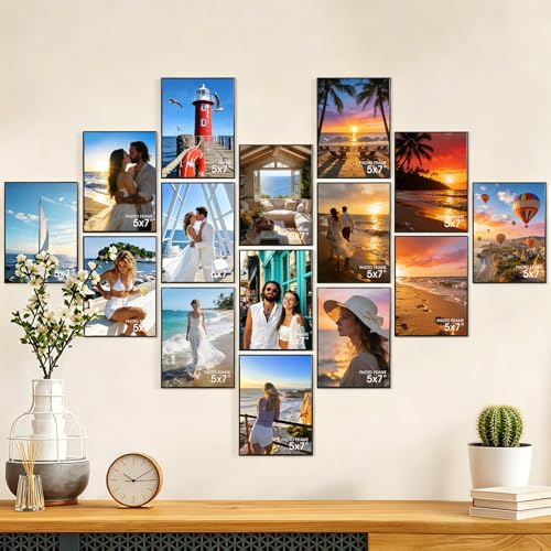 Adoture 15 Pack 5x7 Black Picture Frames, Picture Frame for Home Decor with HD Acrylic for 5x7 inch Photos, Plastic Photo ...