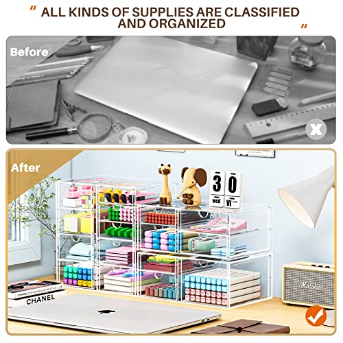 caktraie Makeup Organizer Storage with 16 Drawers, 4 Pcs Desktop Office Supplies, Desk Organizers, Clear Accessories, Dust...