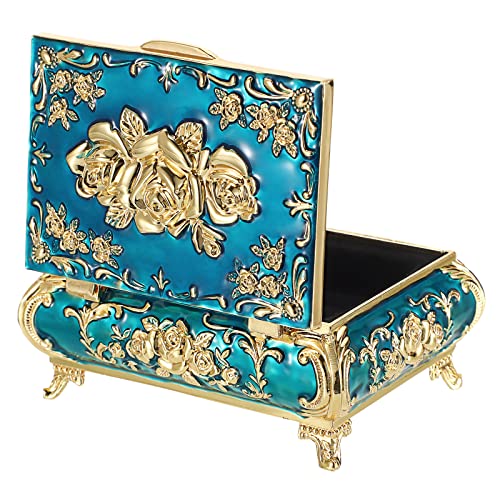Hipiwe Vintage Metal Jewelry Box Small Treasure Chest Case Trinket Organizer Earrings Necklace Bracelet Storage Box Ring B...