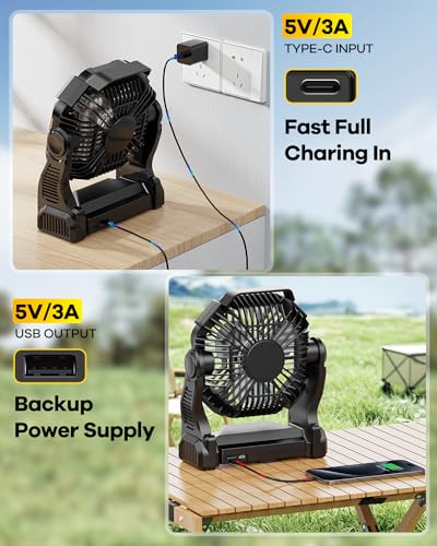 30000mAh Rechargeable Camping Fan with LED Lantern,Portable Battery Powered Outdoor Fan for Bedroom,Camping,Travel,Hiking,...