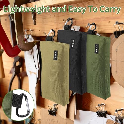 3 Pack Premium Tool Pouches Zipper Bag, Small Tools Bags with Carabiner, Heavy Duty Flat Bottom Utility Multipurpose Stora...
