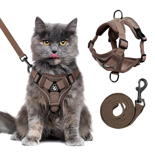 Large Cat Harness and Leash Set for Walking - Escape Proof Adjustable Vest, Reflective Breathable Mesh with 4 Buckles for ...