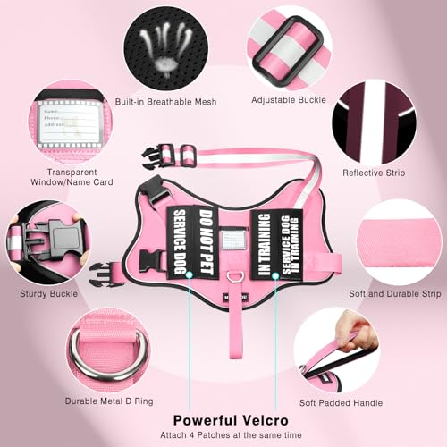 MOOGROU Service Dog Vest Harness and Leash Set+10 Patches,No Pull&Easy Walk Reflective Dog Harness with Soft Padded Handle...