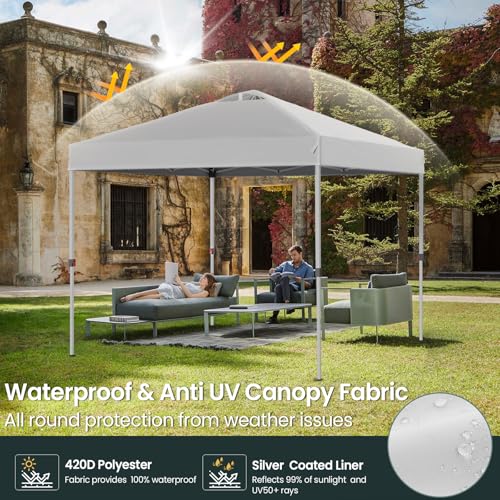 PHONWHON Shades 10x10 Pop Up Canopy with One Push Setup,Heavy Duty Beach Tent with Wheels for Easy Moving, Sun Shelter for...
