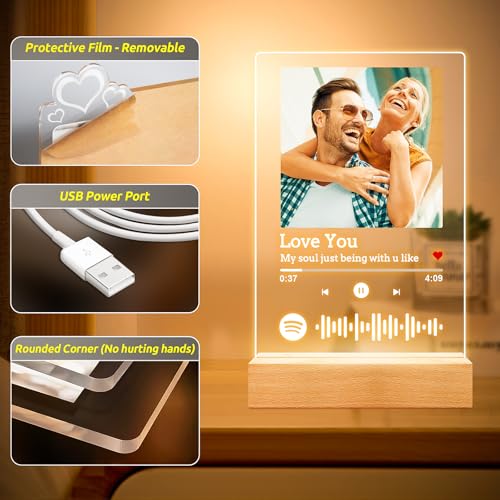 Bulaient Custom Spotify Plaque, Custom Acrylic Song Plaque Picture Frames, Personalized Photo Frame, Personalized Annivers...