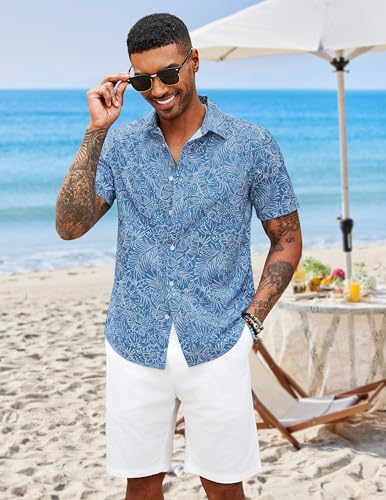 COOFANDY Mens Hawaiian Shirts Short Sleeve Button Down Aloha Shirt Casual Beach Clothes