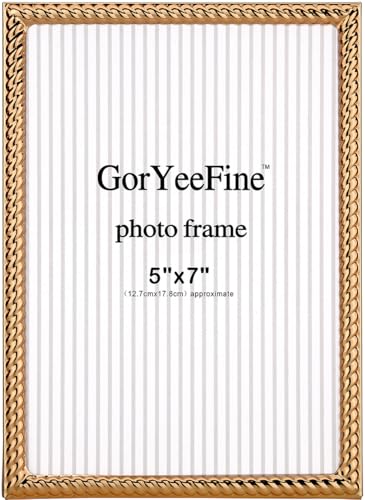 FineLiMoLa 5x7'' Gold Rope Design Metal Picture Frames 2 Pack with Hi Quality Velvet Backing and Real Glass Front, Gold Ph...