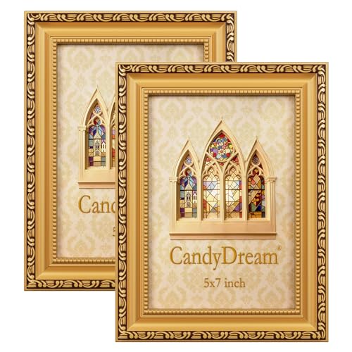 CandyDream 5×7 Picture Frame Set of 2 - Gold Picture Frames for Wall and Tabletop Display,Poster Photo Frames, Gallery Wal...