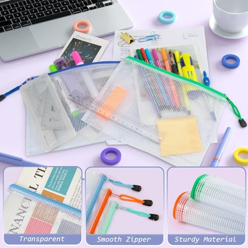 Umriox 24 Pack 12 Colors Small Zipper Pouch, 9.5" x 7.1"/A5 Size Mesh Bags with Zipper, mesh Bags for Puzzles Board Games ...