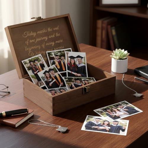 CroBlissful School Years Memory Box Graduation Keepsake Box 2026 Wooden Memory Boxes High School College Graduates Cap and...