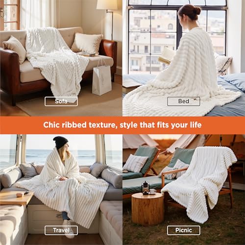 Bedsure GentleSoft White Throw Blanket for Couch - Mothers Gifts Day Birthday Gifts for Women Mom Her, Soft Cozy Fleece Th...