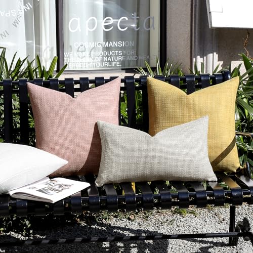 Artscope Outdoor Waterproof Throw Pillow Covers 12x20 Inch Decorative Linen Outdoor Pillows Cushion Case for Patio Couch S...
