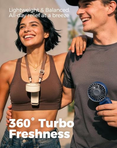 Diveblues Portable Handheld Fan, 7.4m/s High Speed Turbo Fan, 180° Foldable 4-in-1 Personal Neck Fan Carabiner Clip, 100 S...
