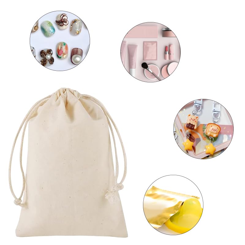 gobyhumm 50 Pieces Pure Cotton Drawstring Bags Muslin Bags Sachet Bag for Home Supplies （2.8 * 3.5"）