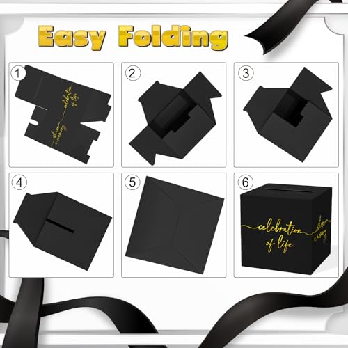 QISOLIY Black Celebration of Life Card Box with Gold Lettering, Share a Memory Funeral Card Box for Memorial Service, Reme...