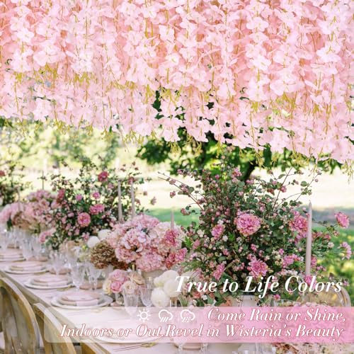 Waipfaru 12 Pack Hanging Wisteria Flowers, 3.6 Feet Light Pink Artificial Flowers, Fake Wisteria Vines for Bedroom Wedding...