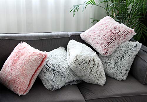 Uhomy 2 Packs Fluffy Accent Pillows Cover 20"x20", Soft Gray Ombre Faux Fur Throw Pillow Case, Modern Luxury Decorative Sq...