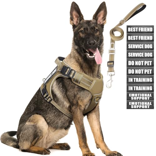 MOOGROU Tactical Dog Harness and Leash Set for Large Dogs,Heavy Duty No Pull Service Dog Vest and 10 Patches with Dog Seat...
