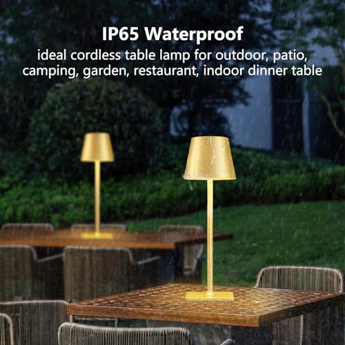 Yogaret 2 Pack Gold Rechargeable Table Lamps,Cordless Lamp with 6000mAh Battery Operated,Wireless Lamp for Restaurant Home...
