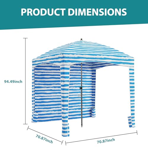 OLIXIS 6'×6' Beach Cabana Tent Sun Shelter – UPF 50+ Easy Setup Cool Canopy Tent Sun Shade with Side Wall, Wind Resistant ...