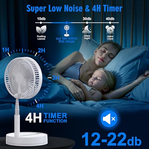 Portable Foldable Rechargeable Oscillating Fan - 8.6" 8000mah Battery Operated USB C Small Fan Remote, Quiet Table Desk Fa...