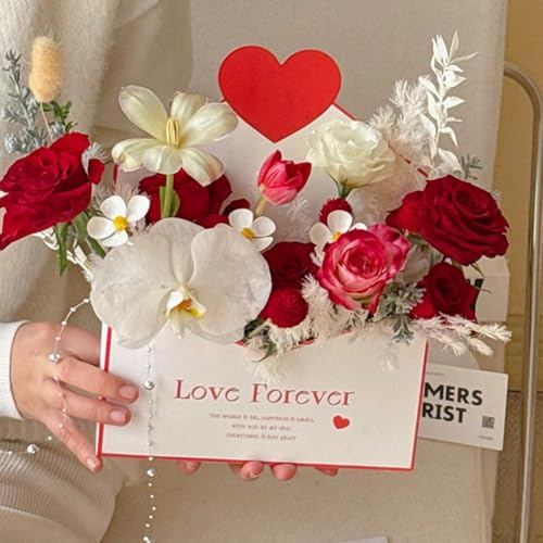 10pcs Valentine Envelope Boxes,Valentine's Day Floral Envelope Boxes Empty Paper Flower Bouquet Envelopes Paper Box,Floris...